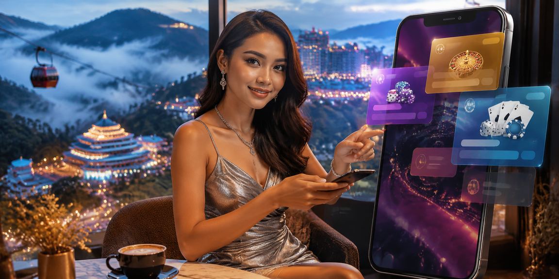 Pemain Malaysia menggunakan aplikasi kasino fun36 di Genting Highlands bergaya tempatan